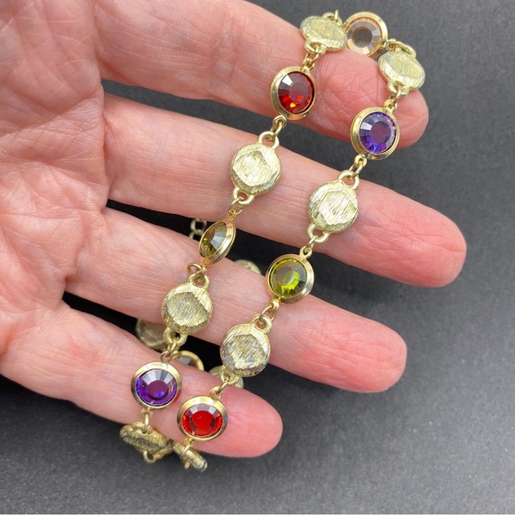 Gold Tone Multi Colored Faceted Glass Bezeled Necklace - Picture 7 of 7